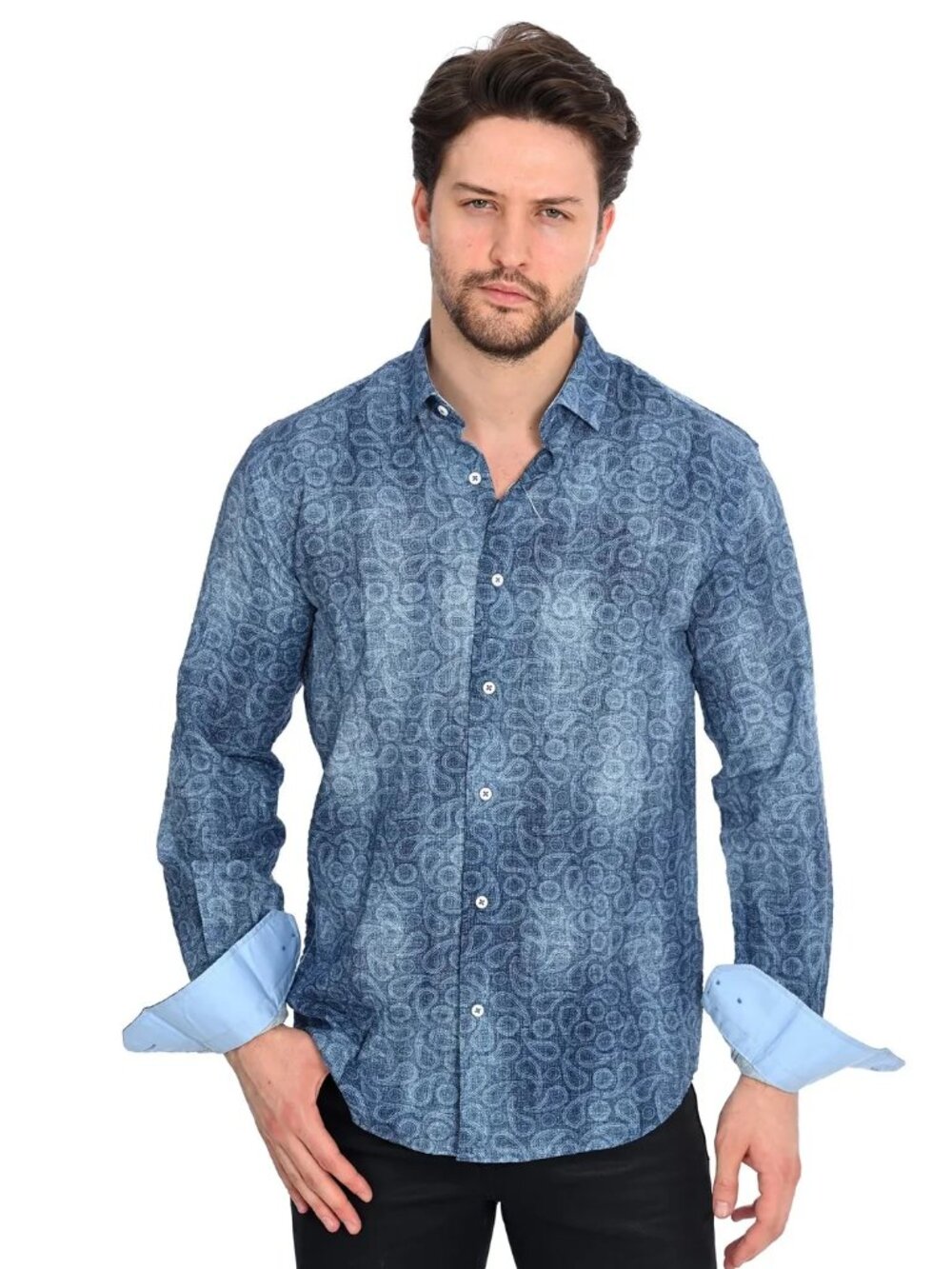 Mizumi Blue Paisley Print Long Sleeve Button Up Shirt/36509